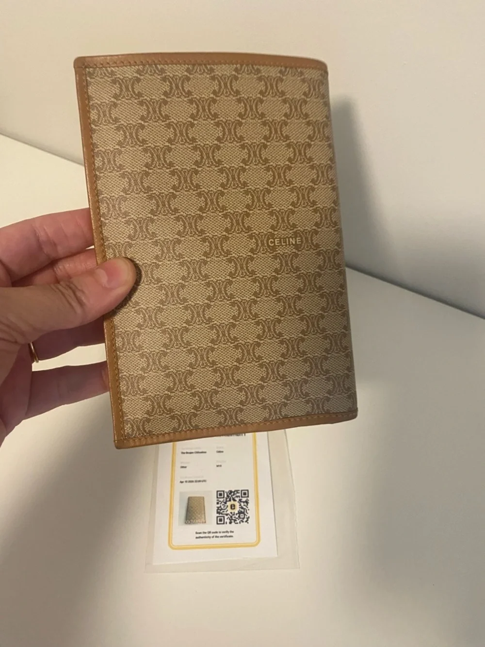 Excellent Preowned Celine Monogram Canvas Passport Holder in Tan Brown - Picture 4 of 10